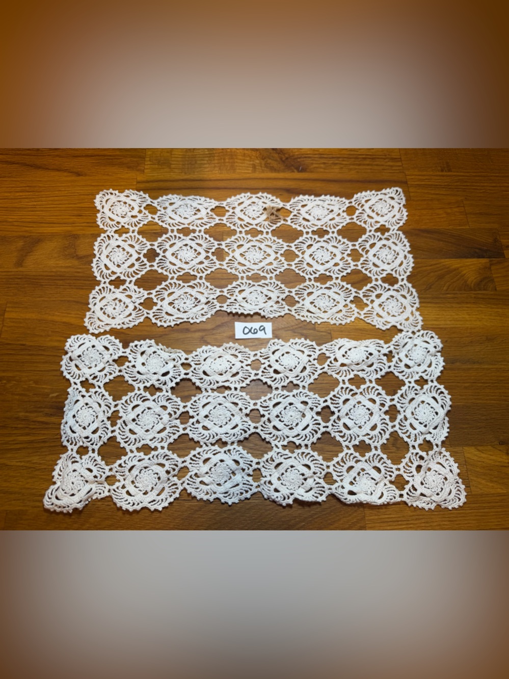 White Crochet Doily Runner - pair - Home Accents- one has stain